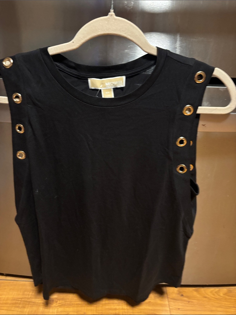 DKNY Sleeveless Black Top with Gold Eyelet Details